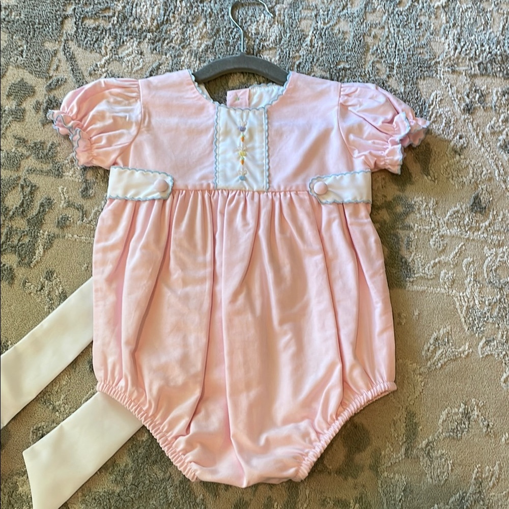 Pink Baby Romper with Ribbon Ties